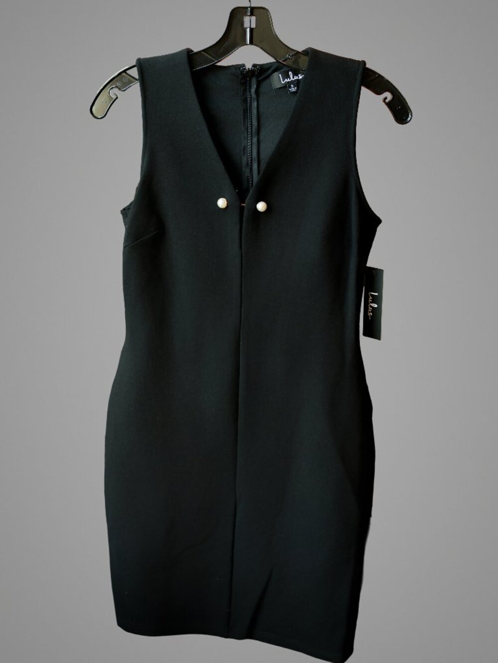 Lulus Black Sleeveless V-Neck Mini Dress Gold Button Detail NWT | Small